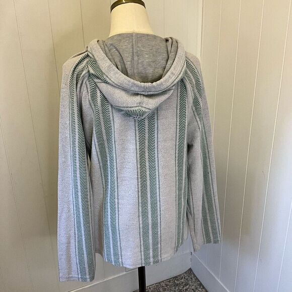 Brooklyn Cloth Company Men’s Medium Grey Striped Baja Surf Hoodie Sweatshirt - Picture 8 of 15